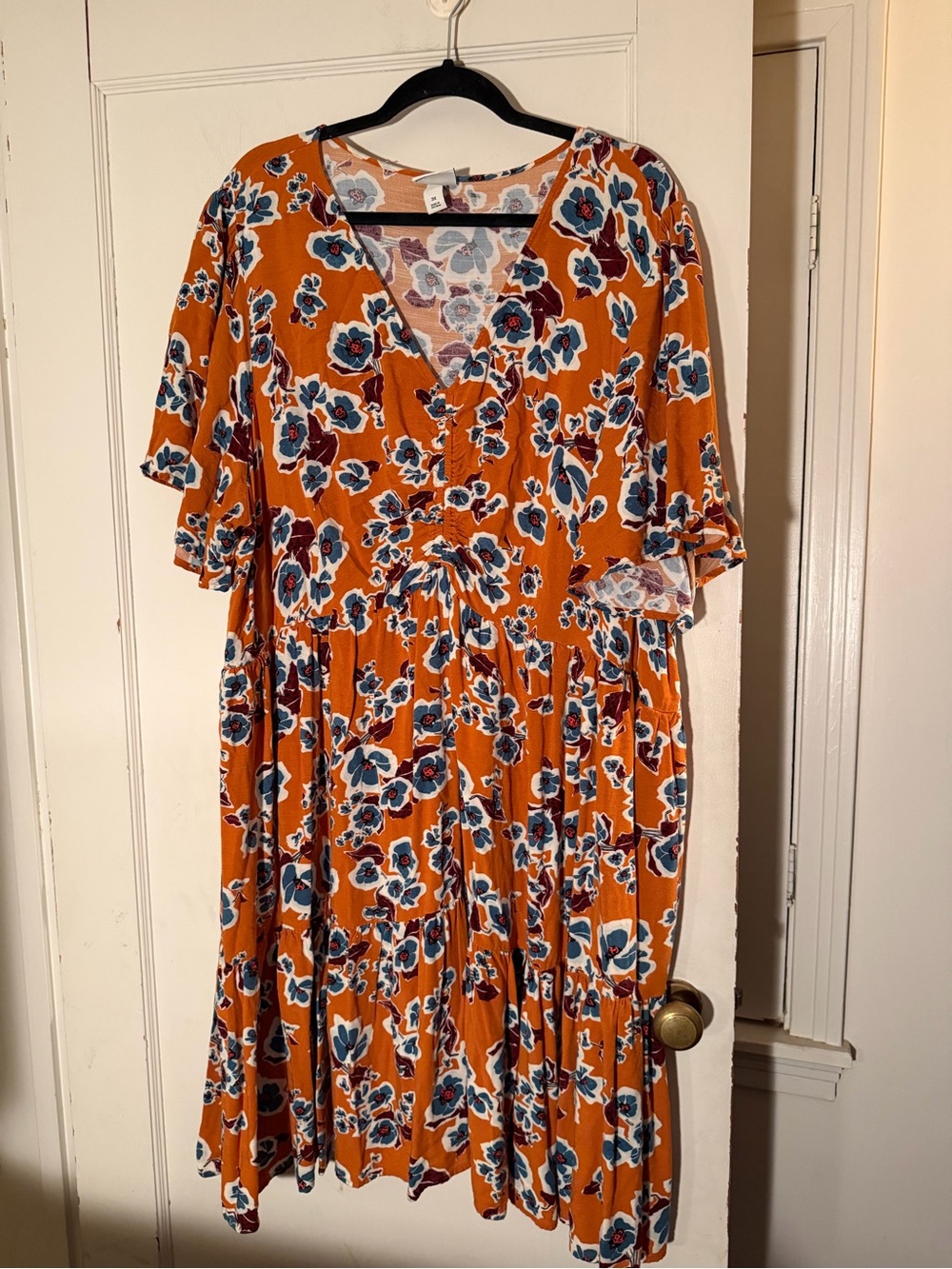 Ava & Viv Orange Floral Tiered Dress with Blue Accents
